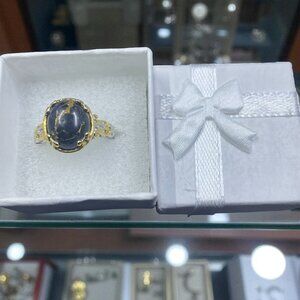 STS Karis Silver Tone Gold Accents Black Gold Veined Stone‎ Cocktail Ring NWT